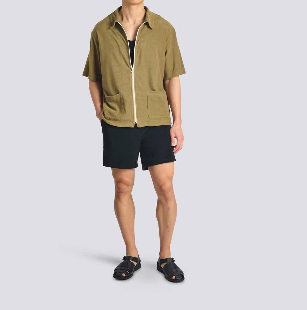 NEW BATHER army terry tour shirt in olive